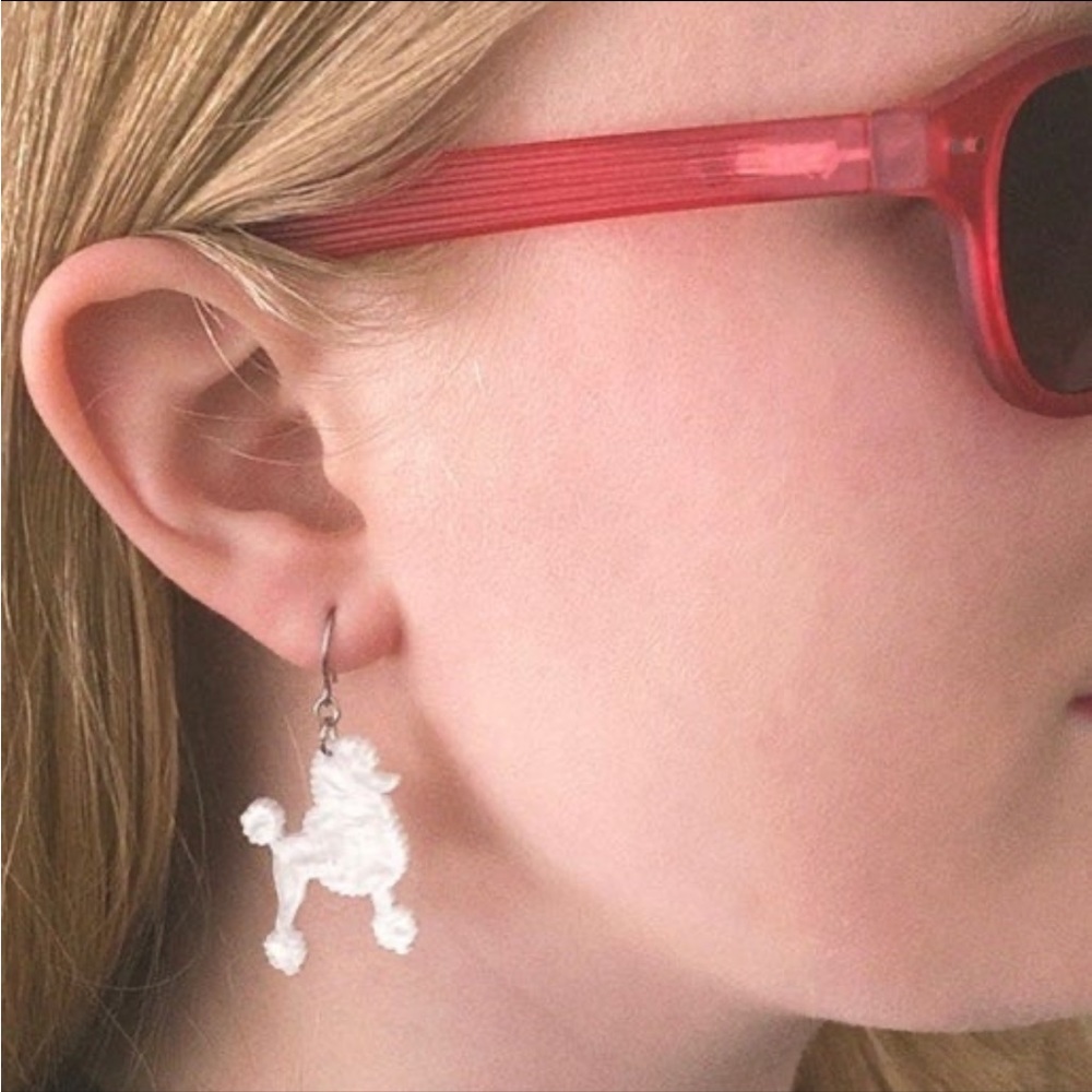 Erstwilder Poodle French Dog White Ripple Resin Fishhook Pierced Earrings - Picture 5 of 5